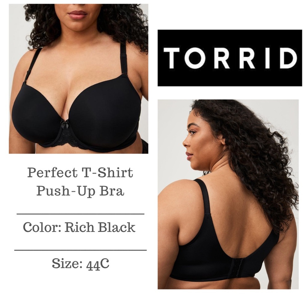 NWT Torrid Perfect T-Shirt Push-Up Bra - Rich Black - 44C - 360 Back Smoothing